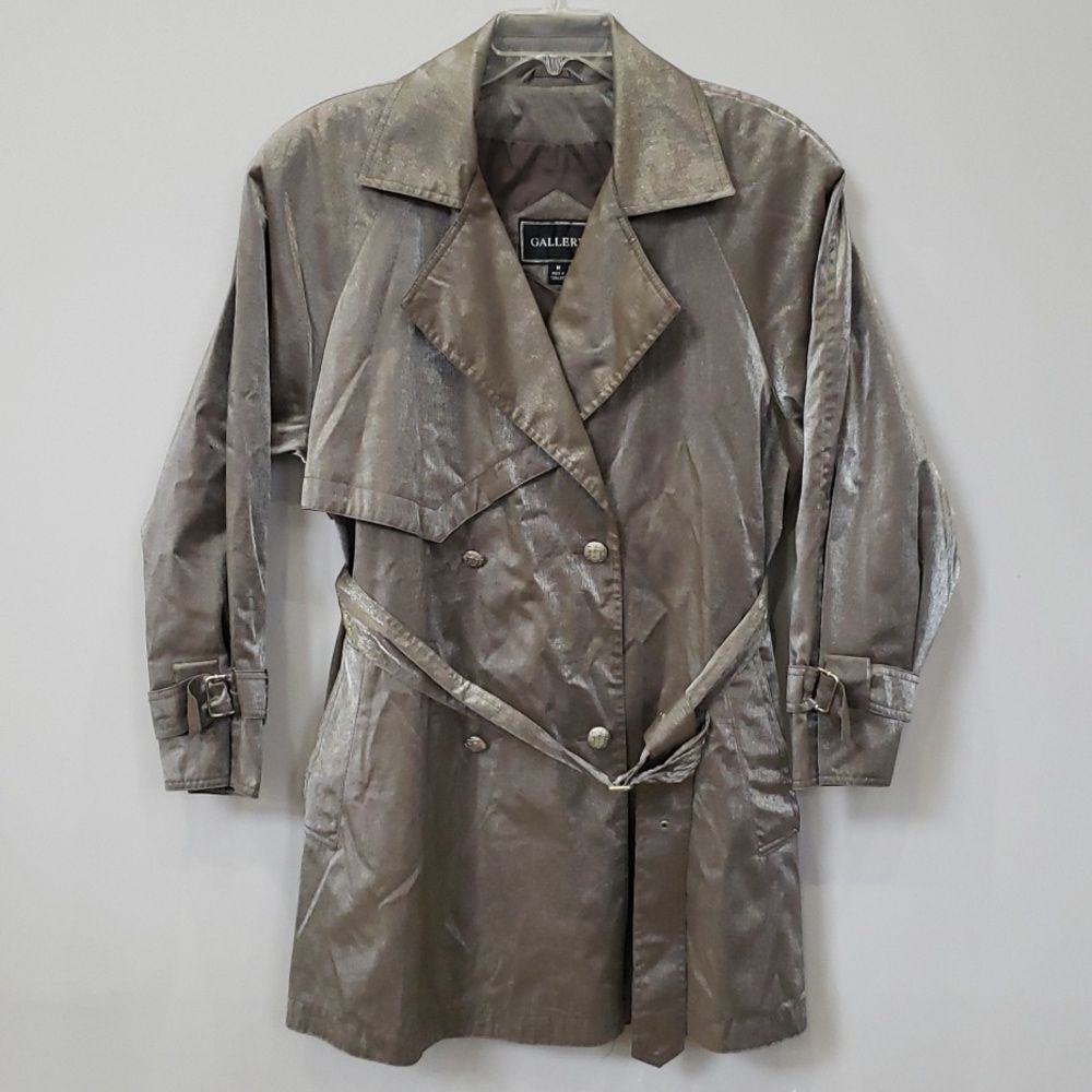 Gallery Raincoat Womens M Shimmery Metallic Belted Trench Coat